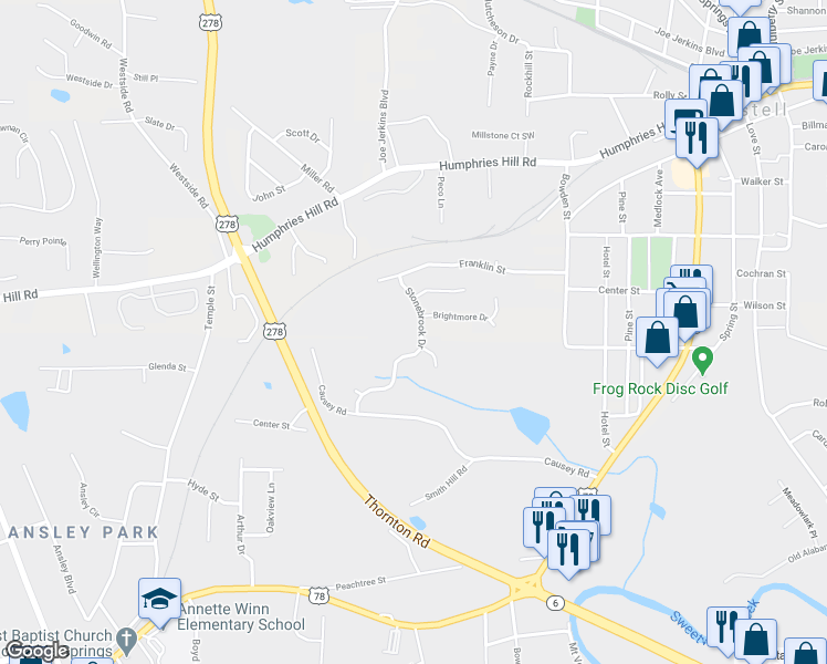 map of restaurants, bars, coffee shops, grocery stores, and more near 2180 Stonebrook Drive in Austell