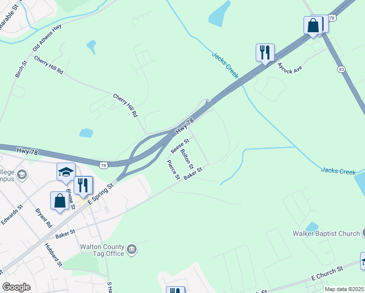 map of restaurants, bars, coffee shops, grocery stores, and more near 703 Reese Street in Monroe