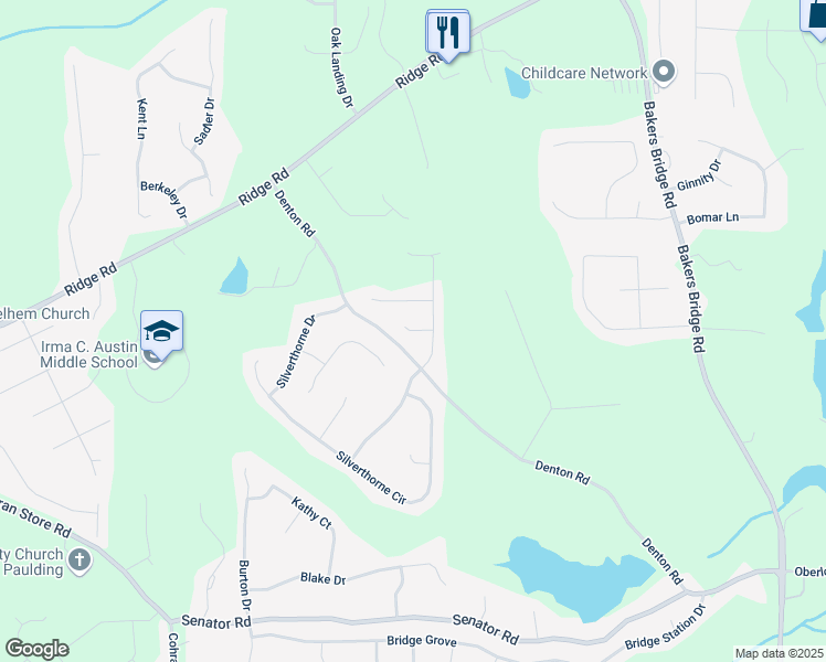 map of restaurants, bars, coffee shops, grocery stores, and more near 1 Collins Lane in Douglasville