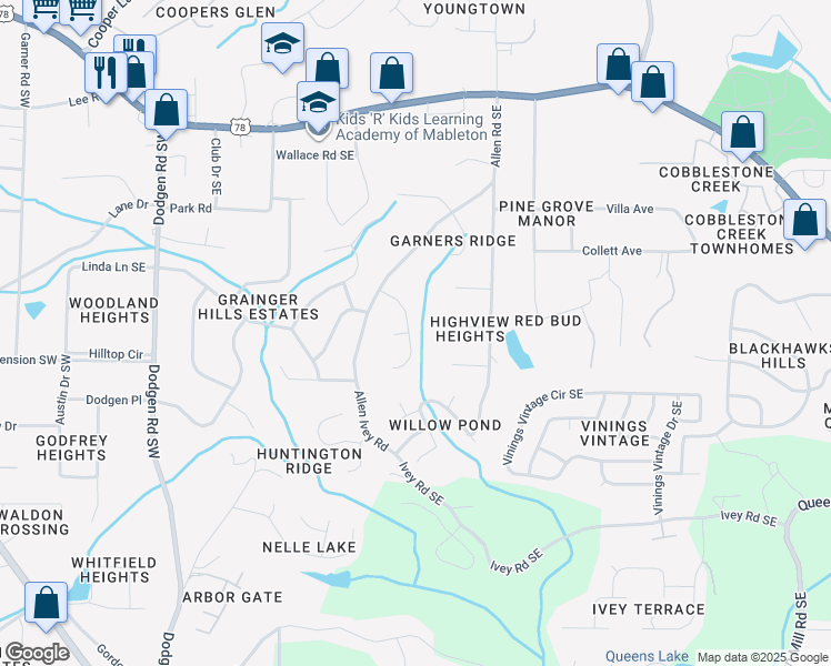 map of restaurants, bars, coffee shops, grocery stores, and more near 5917 Heavenwood Drive Southeast in Mableton