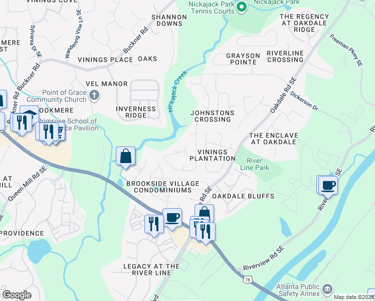 map of restaurants, bars, coffee shops, grocery stores, and more near 5965 Brookside Drive Southeast in Mableton
