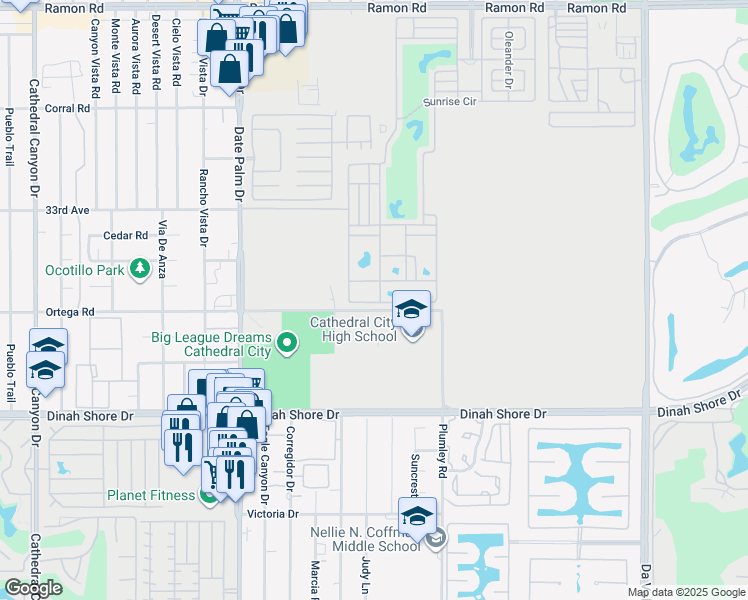 map of restaurants, bars, coffee shops, grocery stores, and more near 69411 Ramon Road in Cathedral City