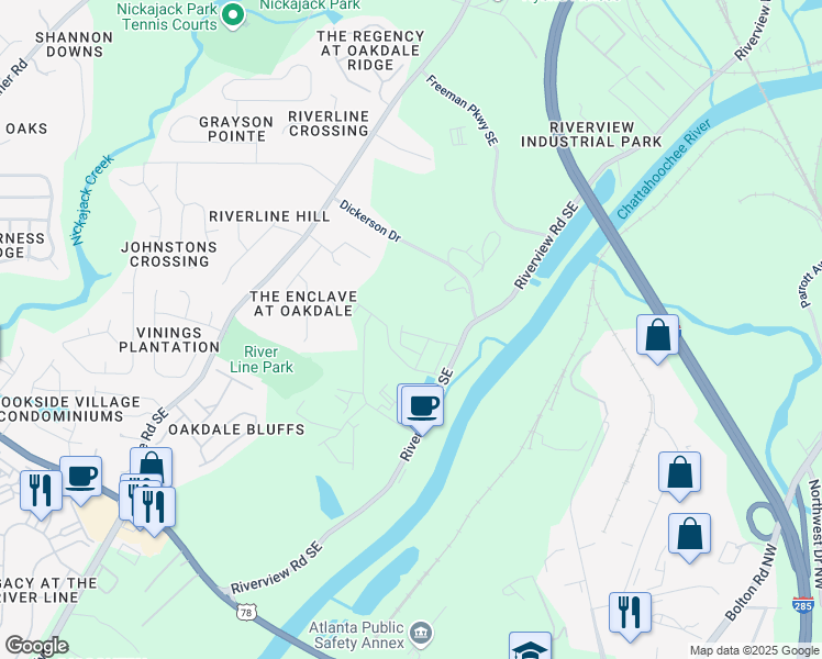 map of restaurants, bars, coffee shops, grocery stores, and more near 1512 Purple Coneflower Avenue Southeast in Mableton