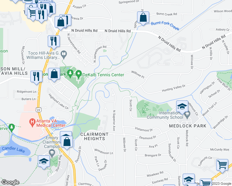map of restaurants, bars, coffee shops, grocery stores, and more near 941 Heritage Hills in Decatur