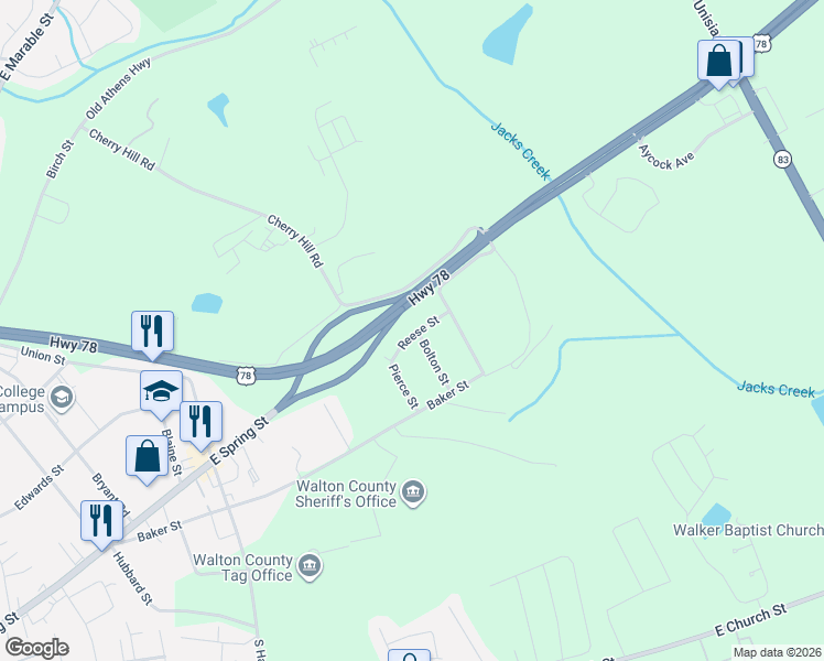 map of restaurants, bars, coffee shops, grocery stores, and more near 703 Reese Street in Monroe