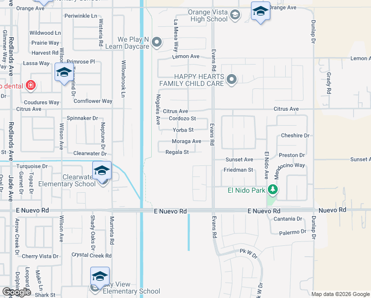 map of restaurants, bars, coffee shops, grocery stores, and more near 1120 Regala Street in Perris