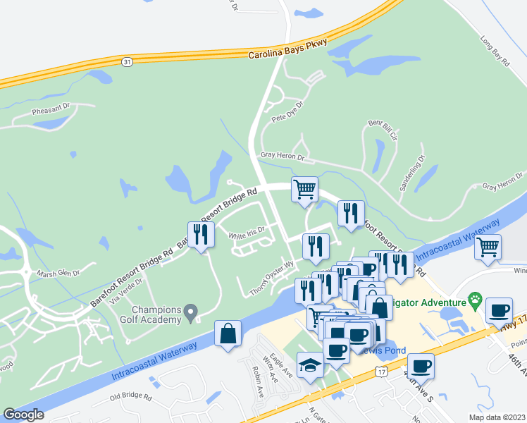 map of restaurants, bars, coffee shops, grocery stores, and more near 2350 Tidewatch Way in North Myrtle Beach