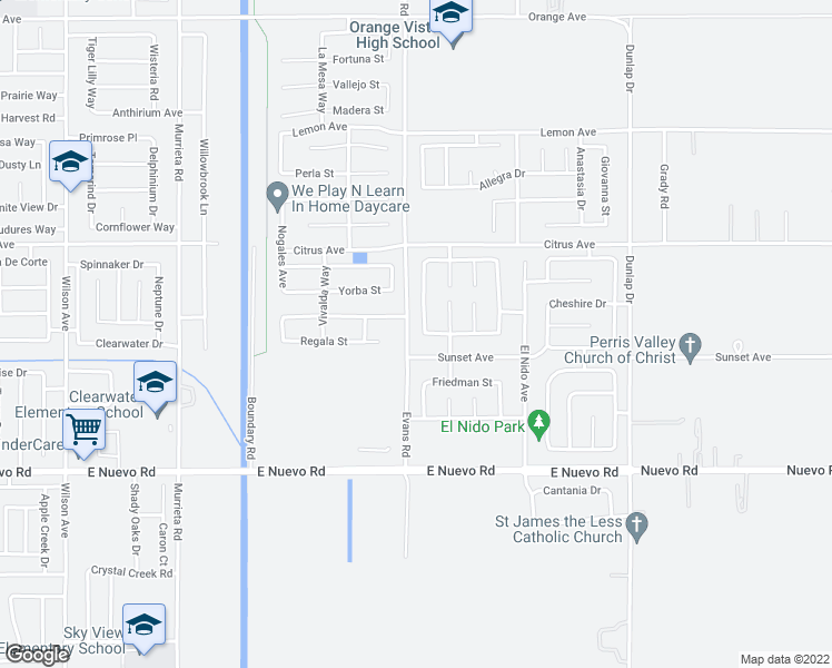 map of restaurants, bars, coffee shops, grocery stores, and more near 1804 English Oak Way in Perris