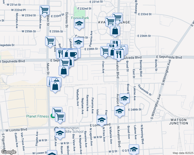 map of restaurants, bars, coffee shops, grocery stores, and more near 24203 Maribel Avenue in Carson