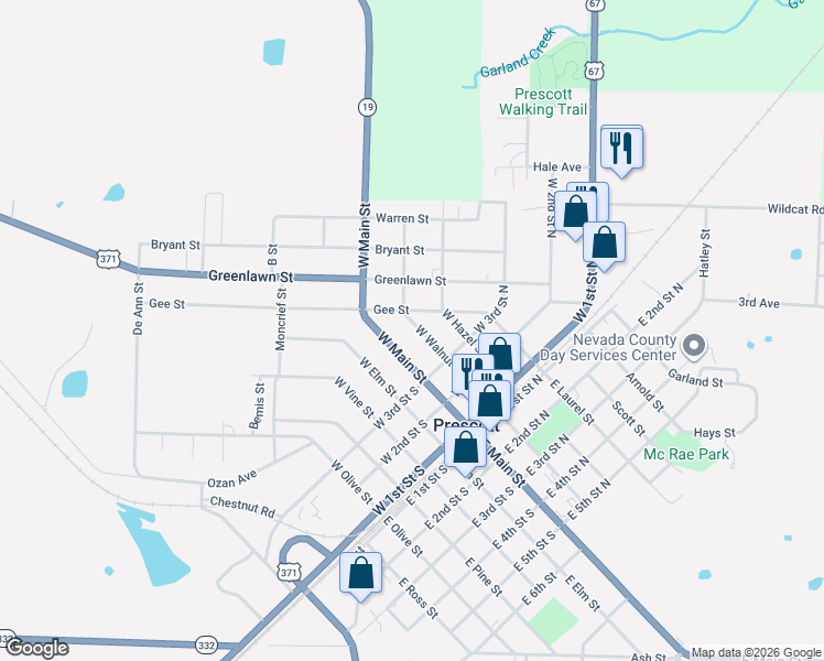 map of restaurants, bars, coffee shops, grocery stores, and more near 336 West Walnut Street in Prescott