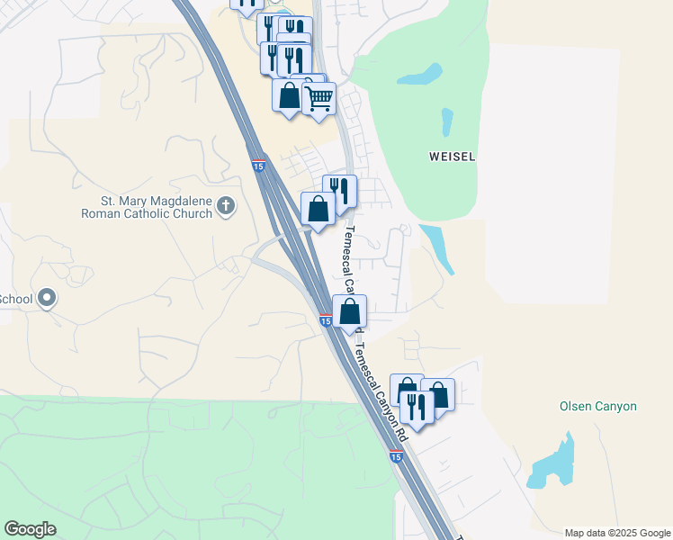 map of restaurants, bars, coffee shops, grocery stores, and more near 21655 Temescal Canyon Road in Corona