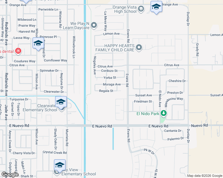 map of restaurants, bars, coffee shops, grocery stores, and more near 1120 Regala Street in Perris