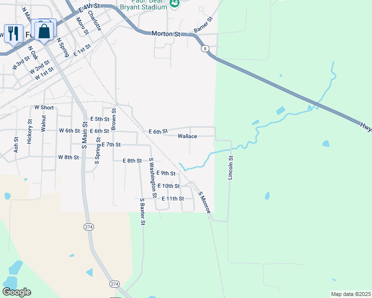 map of restaurants, bars, coffee shops, grocery stores, and more near 426 South Charlotte Street in Fordyce