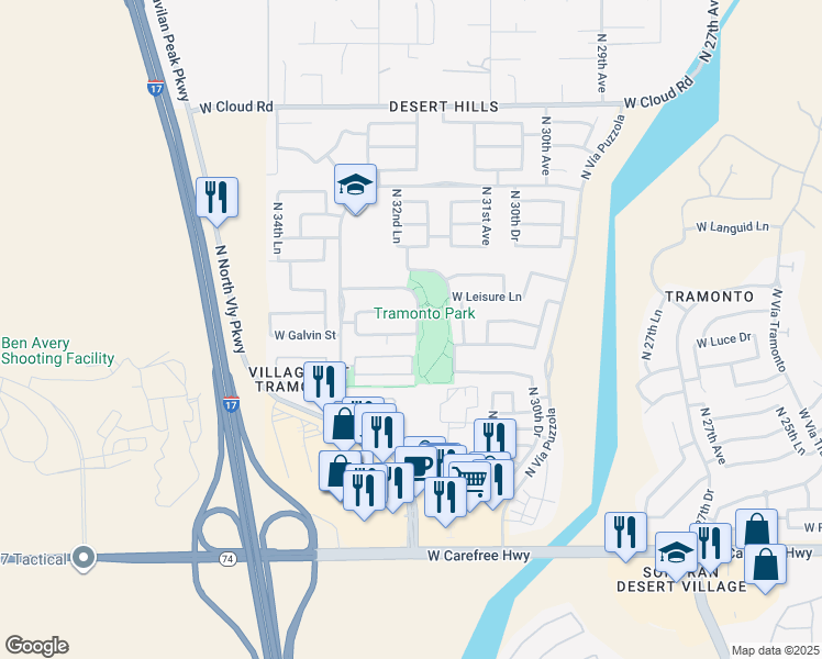 map of restaurants, bars, coffee shops, grocery stores, and more near 35402 North 32nd Drive in Phoenix