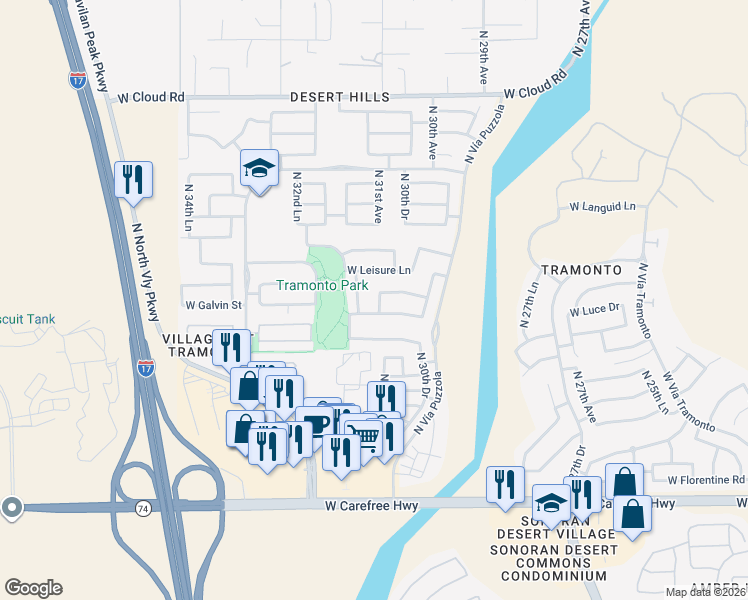 map of restaurants, bars, coffee shops, grocery stores, and more near 35310 North 31st Avenue in Phoenix