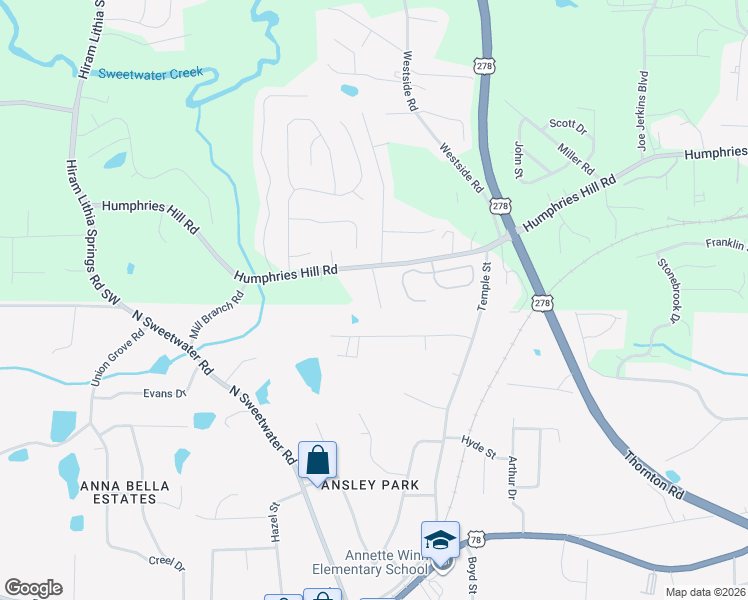 map of restaurants, bars, coffee shops, grocery stores, and more near 6508 Jackie Lane in Austell