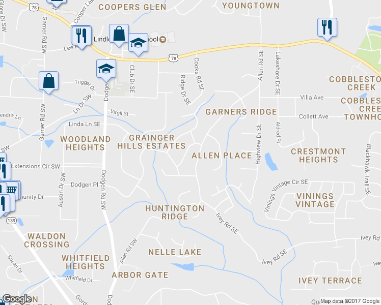 map of restaurants, bars, coffee shops, grocery stores, and more near 6059 Heritage Way Southeast in Mableton