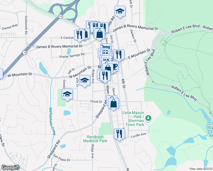 map of restaurants, bars, coffee shops, grocery stores, and more near 900 Main Street in Stone Mountain