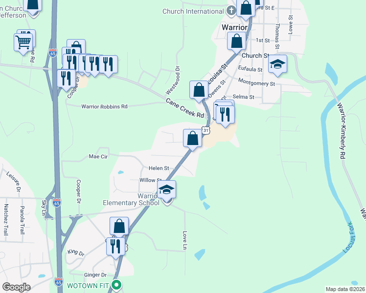 map of restaurants, bars, coffee shops, grocery stores, and more near 106 Howard St in Warrior