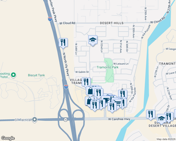 map of restaurants, bars, coffee shops, grocery stores, and more near 35401 North 34th Avenue in Phoenix