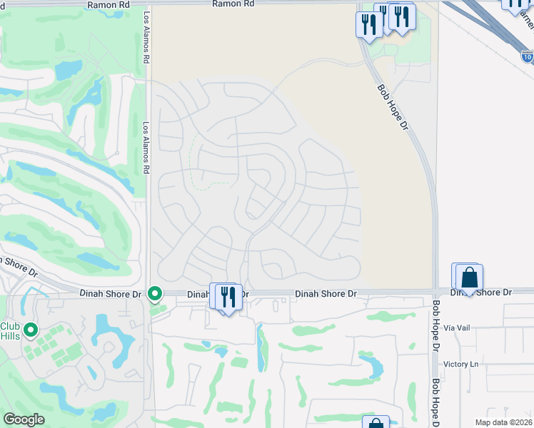 map of restaurants, bars, coffee shops, grocery stores, and more near 109 Claret in Rancho Mirage