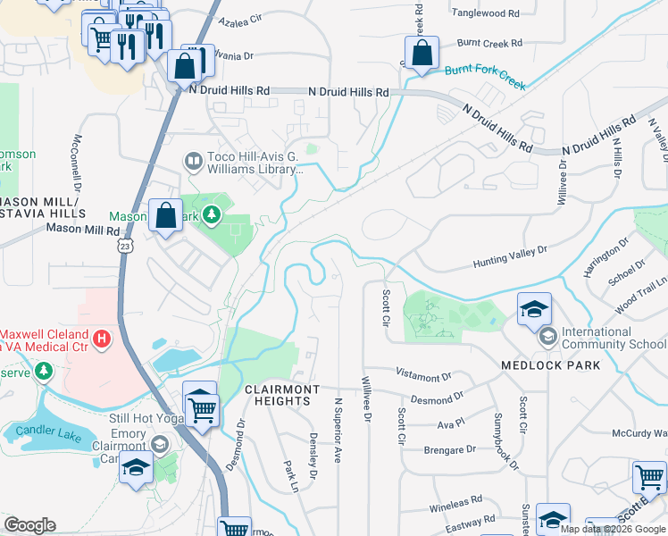 map of restaurants, bars, coffee shops, grocery stores, and more near 941 Heritage Hills in Decatur