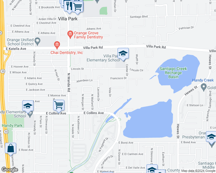 map of restaurants, bars, coffee shops, grocery stores, and more near 10771 Vida Drive in Villa Park