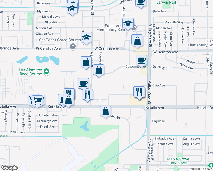 map of restaurants, bars, coffee shops, grocery stores, and more near 5665 Plaza Drive in Cypress