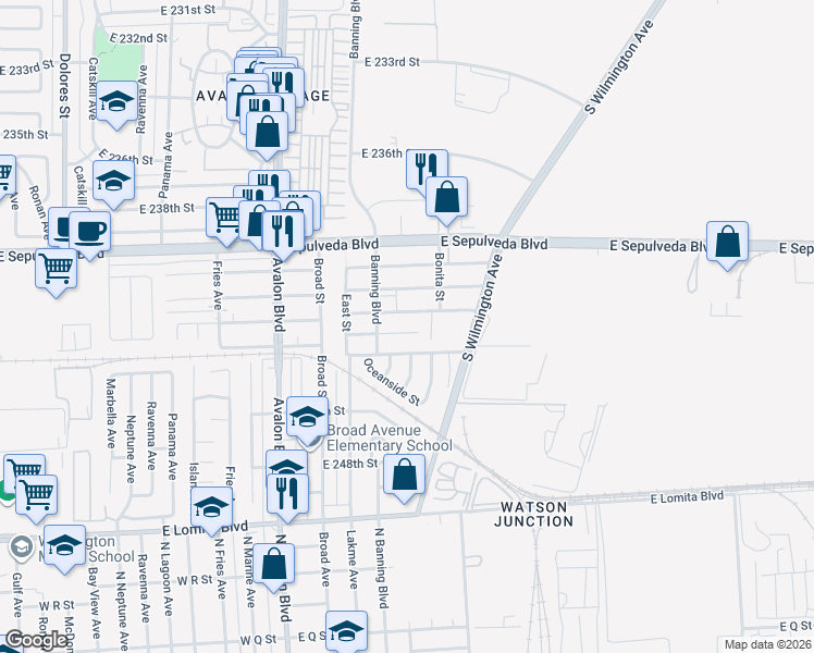 map of restaurants, bars, coffee shops, grocery stores, and more near 835 East Bonds Street in Carson