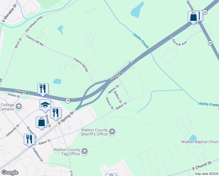 map of restaurants, bars, coffee shops, grocery stores, and more near 703 Reese Street in Monroe