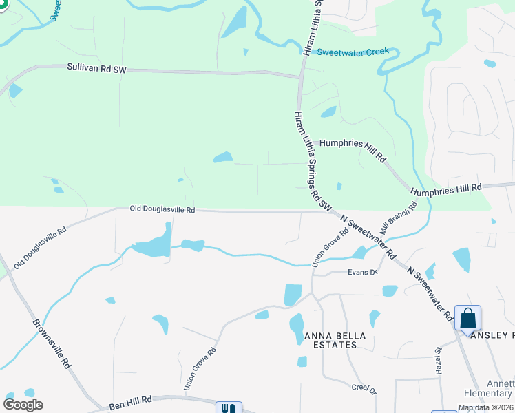 map of restaurants, bars, coffee shops, grocery stores, and more near 4135 Old Douglasville Road in Lithia Springs
