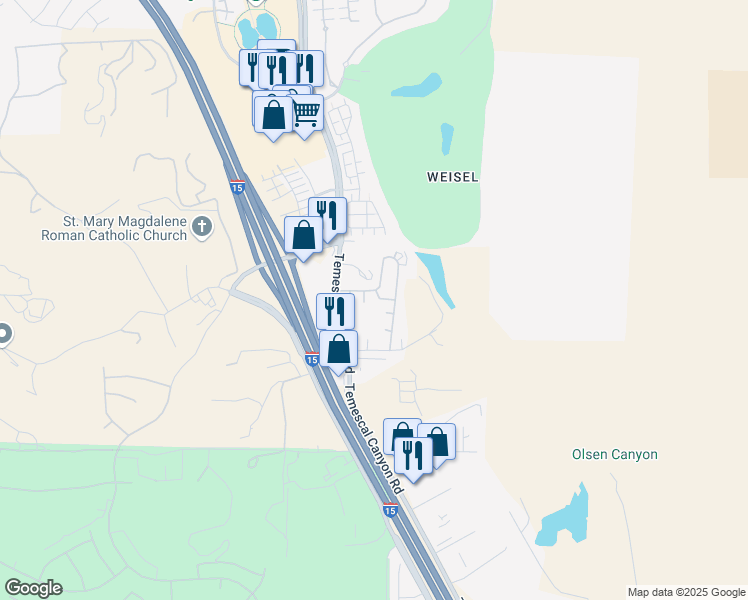map of restaurants, bars, coffee shops, grocery stores, and more near 21650 Temescal Canyon Road in Corona