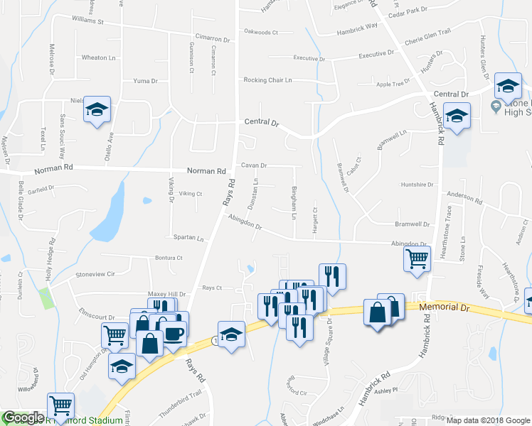 map of restaurants, bars, coffee shops, grocery stores, and more near 4239 Bingham Court in Stone Mountain