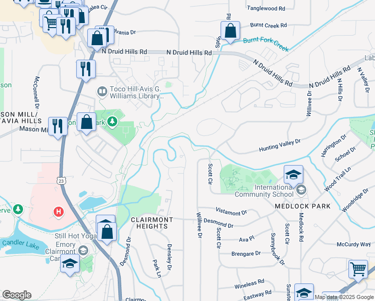map of restaurants, bars, coffee shops, grocery stores, and more near 941 Heritage Hills in Decatur