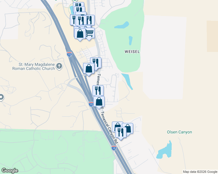 map of restaurants, bars, coffee shops, grocery stores, and more near 21650 Temescal Canyon Road in Corona