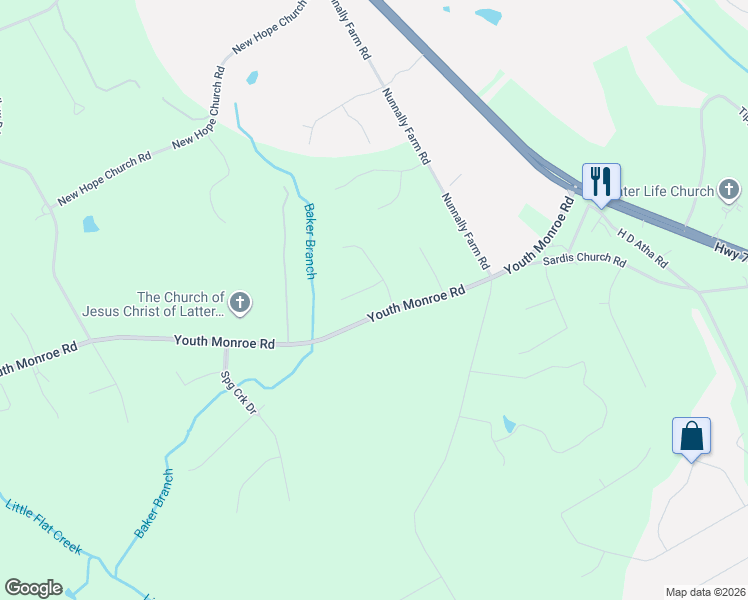 map of restaurants, bars, coffee shops, grocery stores, and more near 302 Shenandoah Drive in Monroe