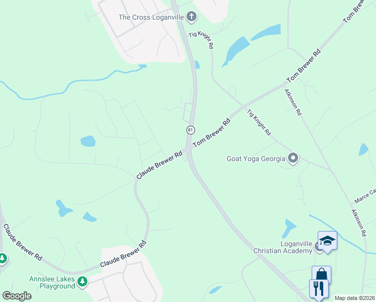 map of restaurants, bars, coffee shops, grocery stores, and more near 2975 Highway 81 in Loganville