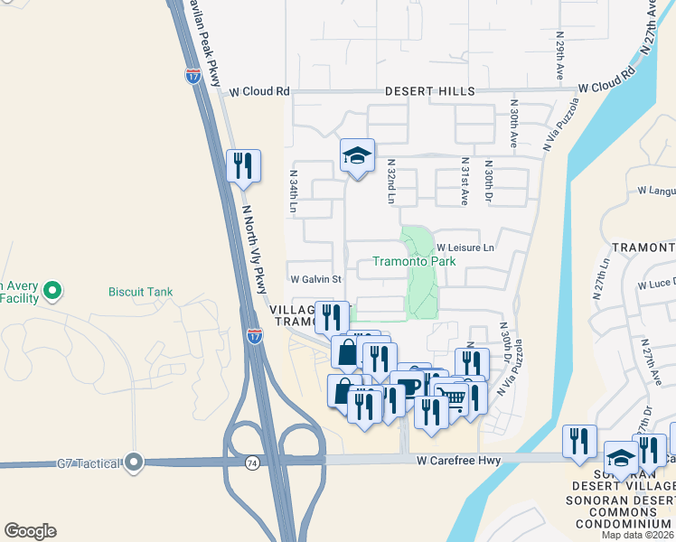 map of restaurants, bars, coffee shops, grocery stores, and more near 35401 North 34th Avenue in Phoenix