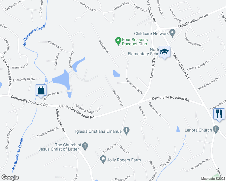 map of restaurants, bars, coffee shops, grocery stores, and more near White Pine Road in Snellville
