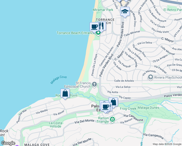 map of restaurants, bars, coffee shops, grocery stores, and more near 631 Paseo De La Playa in Redondo Beach