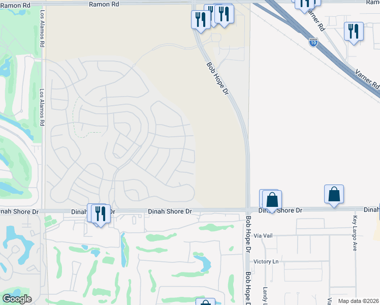 map of restaurants, bars, coffee shops, grocery stores, and more near 2531 Bob Hope Drive in Rancho Mirage