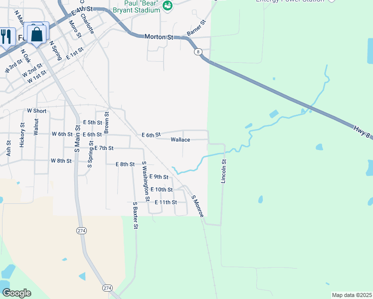 map of restaurants, bars, coffee shops, grocery stores, and more near 426 South Charlotte Street in Fordyce