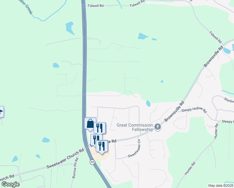 map of restaurants, bars, coffee shops, grocery stores, and more near 255 Indian Trail Drive in Powder Springs
