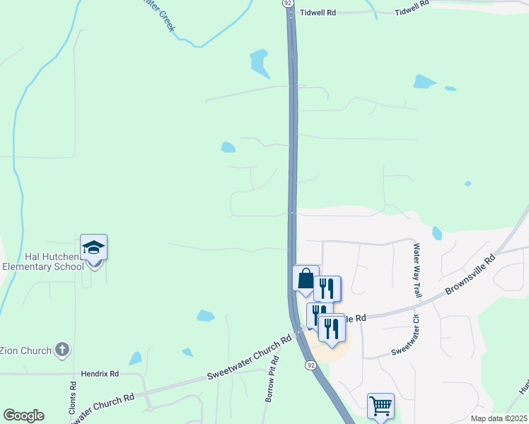 map of restaurants, bars, coffee shops, grocery stores, and more near 96 Enclave Drive in Powder Springs