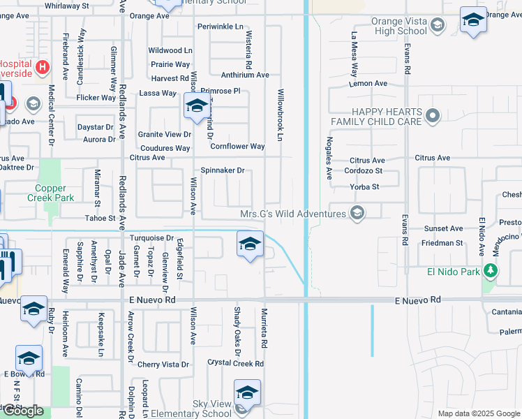 map of restaurants, bars, coffee shops, grocery stores, and more near 1860 Murrieta Road in Perris