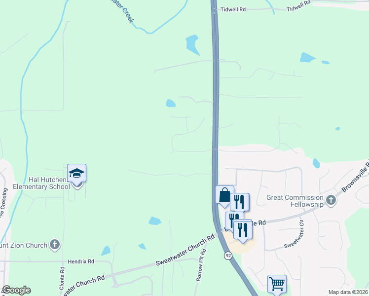 map of restaurants, bars, coffee shops, grocery stores, and more near 166 Enclave Drive in Powder Springs