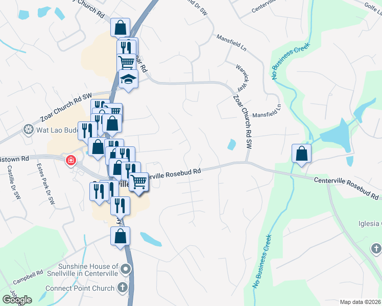 map of restaurants, bars, coffee shops, grocery stores, and more near 3540 Imperial Hill Drive Southwest in Snellville