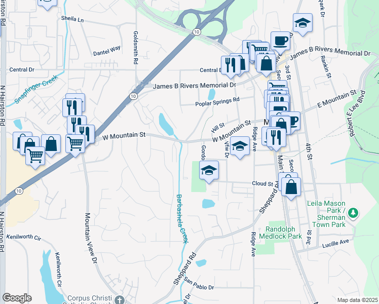map of restaurants, bars, coffee shops, grocery stores, and more near 5135 West Mountain Street in Stone Mountain