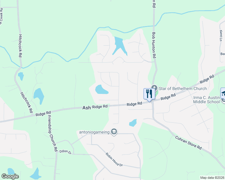 map of restaurants, bars, coffee shops, grocery stores, and more near 107 Ridge Brooke Drive in Douglasville