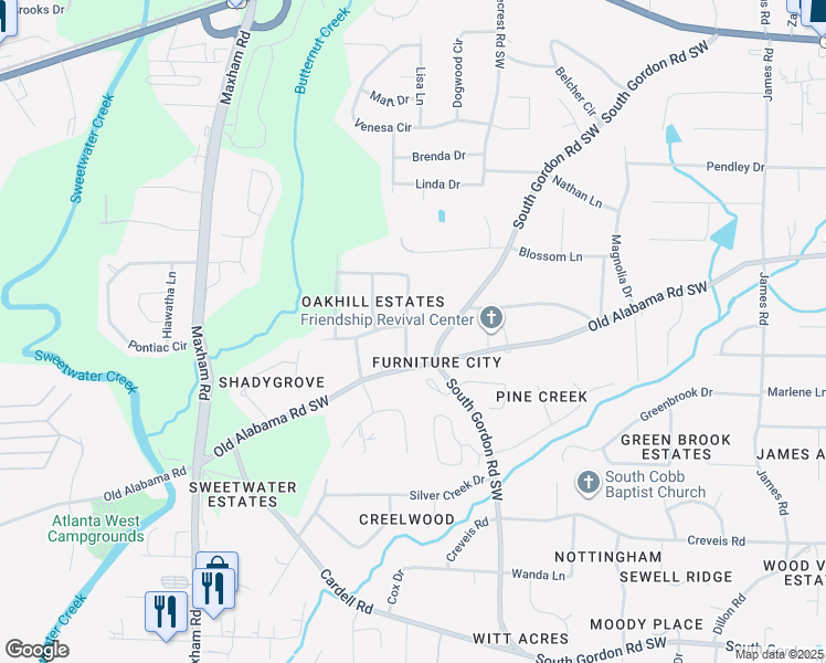 map of restaurants, bars, coffee shops, grocery stores, and more near 6119 Pine Terrace Drive in Austell